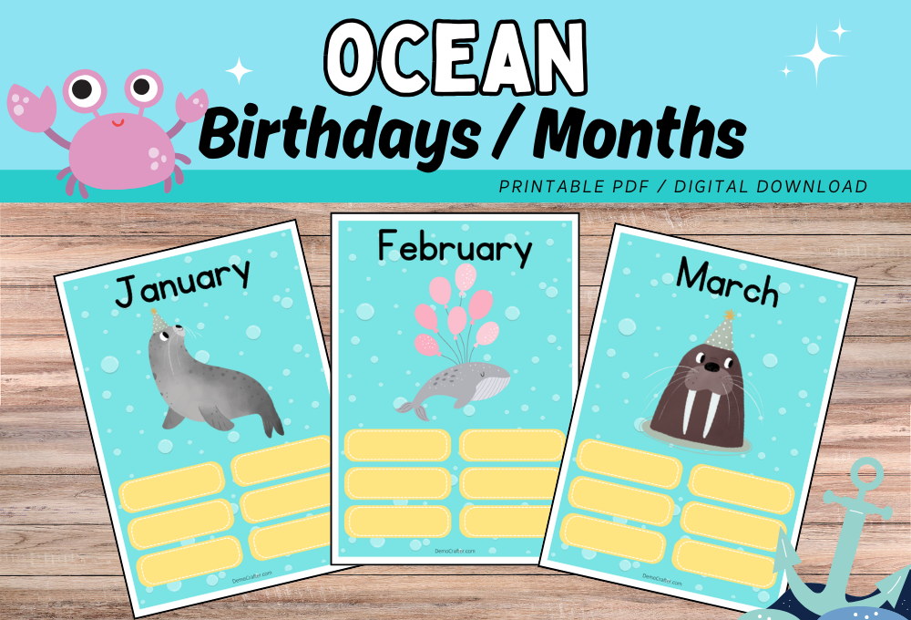 Ocean themed Birthday Months posters