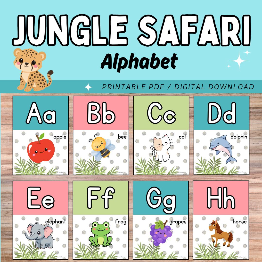 Jungle Safari Alphabet Posters - Printable PDF - Image 2